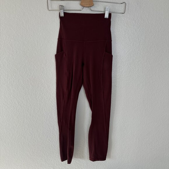 Lululemon Align High Rise Crop Pockets Leggings 23" 0 Red Merlot Stretch Athleti - Picture 4 of 8